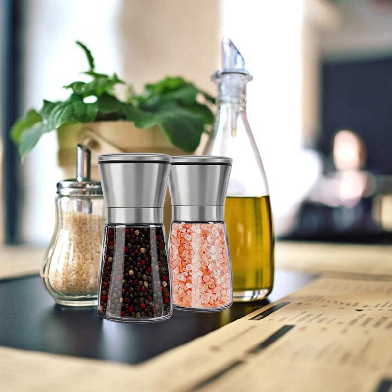 Herda Salt and Pepper Grinder - Refillable 304 Brushed Stainless Steel Shaker - Adjustable Ceramic Sea Salt & Pepper Grinder - Tall Glass Salt- Pepper Mill & Salt Mill (2Pcs) - Image 3